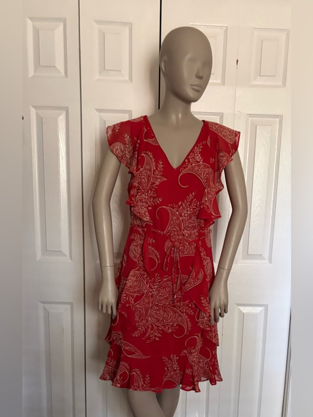Tommy Hilfiger Red Paisley Ruffle Mini Dress - Picture 6 of 16